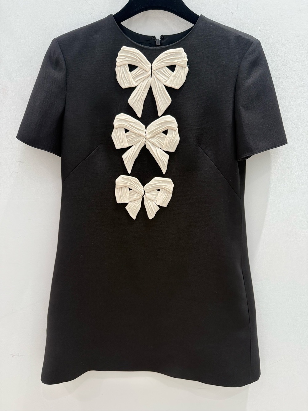 Valentino Garavani Black Mini Dress with Cream Bow Appliqués